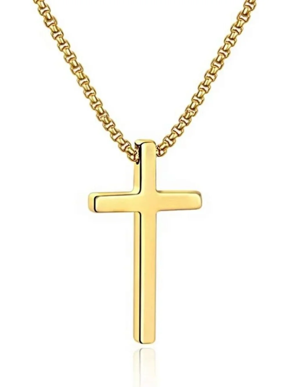 Men's Fashion Jewelry Stainless Steel Cross Necklace Gold Pendant Chain Gift